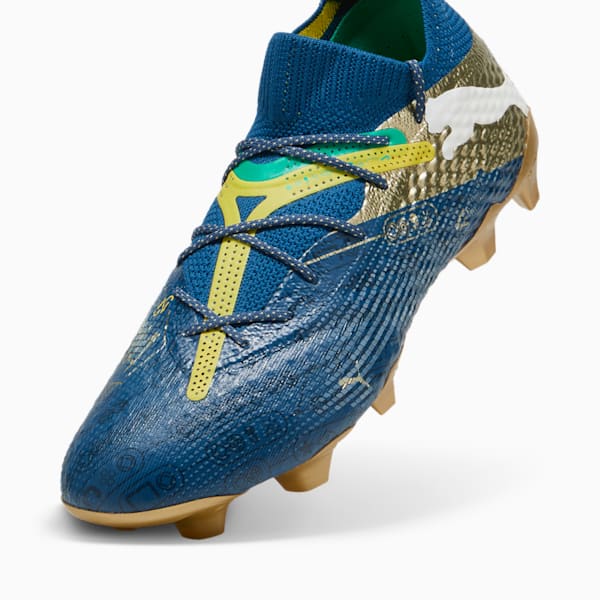 Chaussures de soccer à crampons pour terrain dur/terrain artificiel PUMA x NEYMAR JR FUTURE 7 ULTIMATE "BNA" Homme, Sailing Blue-Marine Blue-Pelé Yellow-Grassy Green-Gold, extralarge